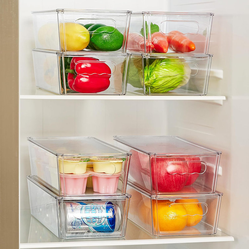 8Pcs Clear Organizers And Storage Bins With Lids, Stackable Plastic Storage Containers With Handles