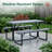 Gray Outdoor Picnic Table Set with Benches, Woodgrain Plastic Patio Dining Table with Sturdy Metal Frame, Weather-Resistant Backyard Picnic Bench Table for Any Outdoor Space, Seats 6