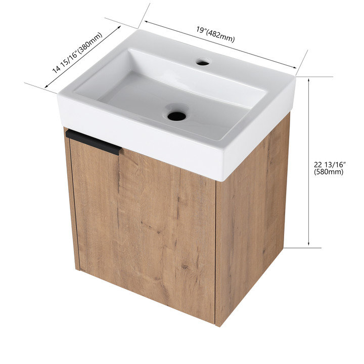 Ensemble de meuble-lavabo simple mural 18 po avec comptoir en céramique sans robinet Catinia