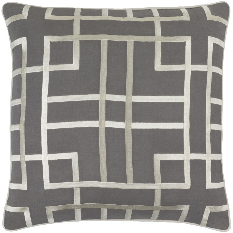 Geometric Throw Pillow, Charcoal\Beige, Down/Feather, 22" H x 22" W x 1" D