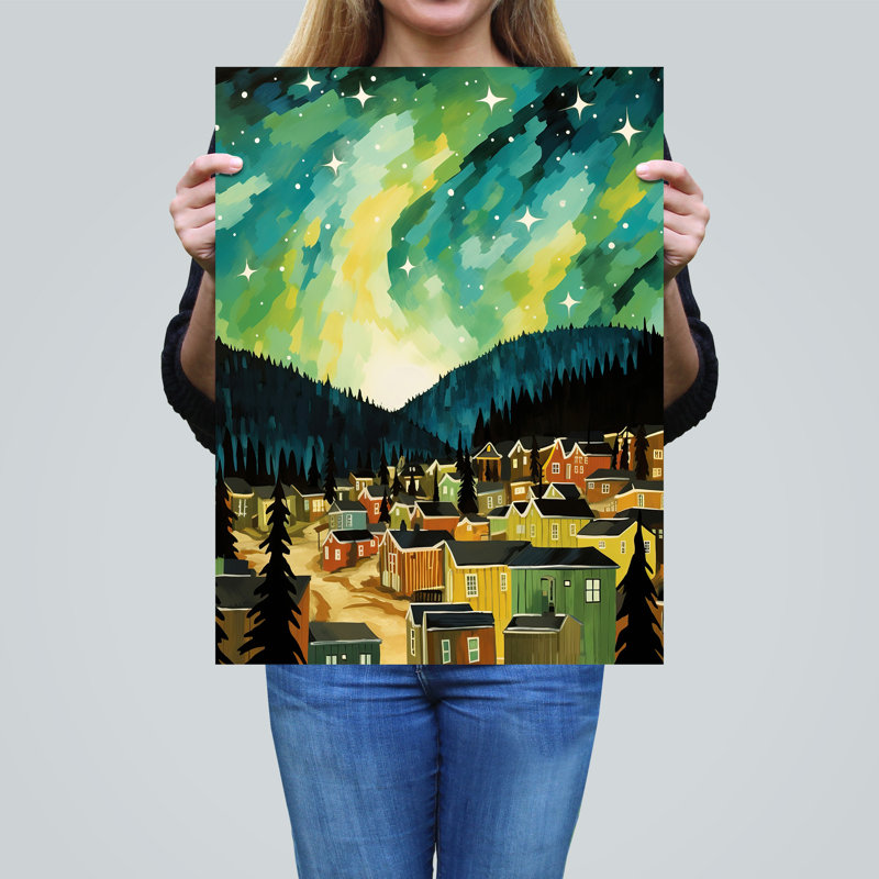 Wall Art Print Yukon Northern Lights Green Living Room