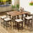 10-Piece Outdoor Bar Height Table And Eight Stools With Cushions, High-Dining Bistro Set