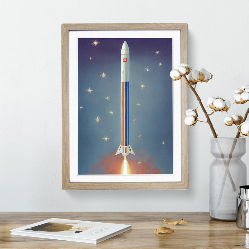 An Amazing Spaceship Rocket - Single Picture Frame Painting, 34cm H x 25cm W x 2cm D, Oak
