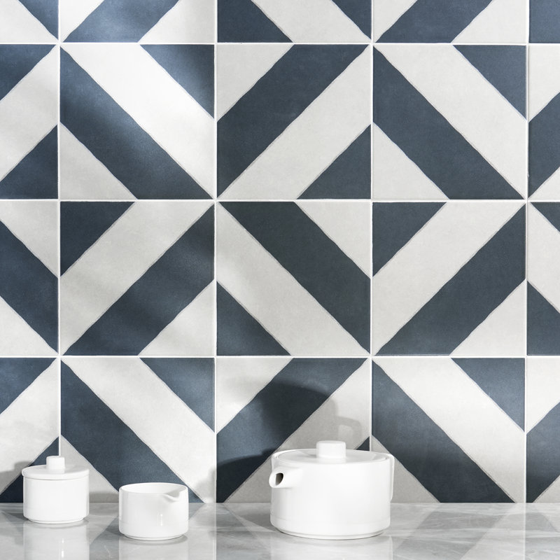 Carreau de porcelaine 9 po x 9 po Ava Diagonal (10,76 pieds carrés / caisse), Bleu marine