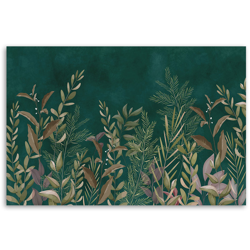 Leaves On A Green Background - No Frame Print on Canvas, 40cm H x 60cm W