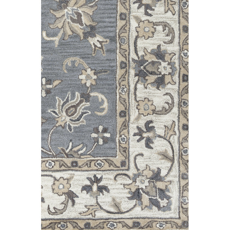 Tapis gris en laine touffeté à la main oriental Keyon, Tapis de couloir beige