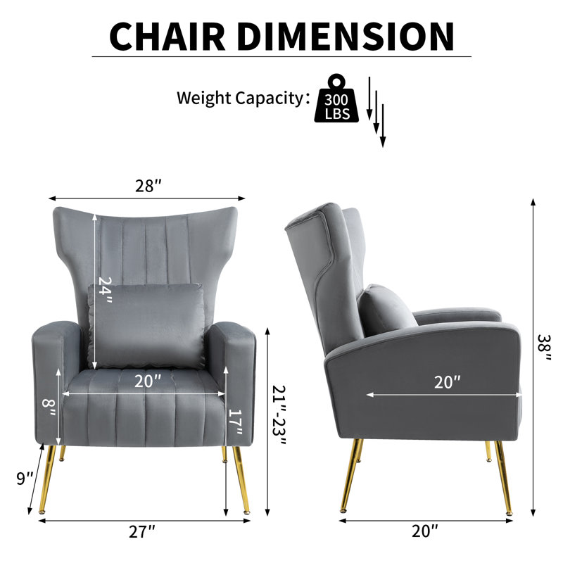 27' ' wide velvet armchair Mahith, Gris