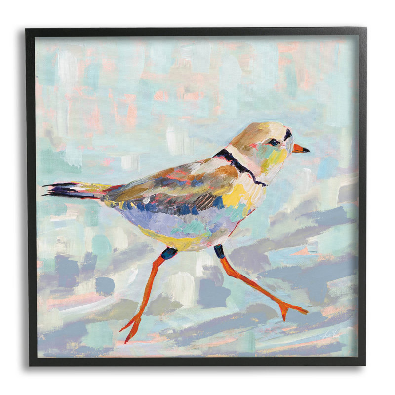 Pluvier côtier abstrait par Jeanette Vertentes - peinture sur bois, Giclée encadrée noir minuit, H 12 po x l 12 po x P 1,5 po