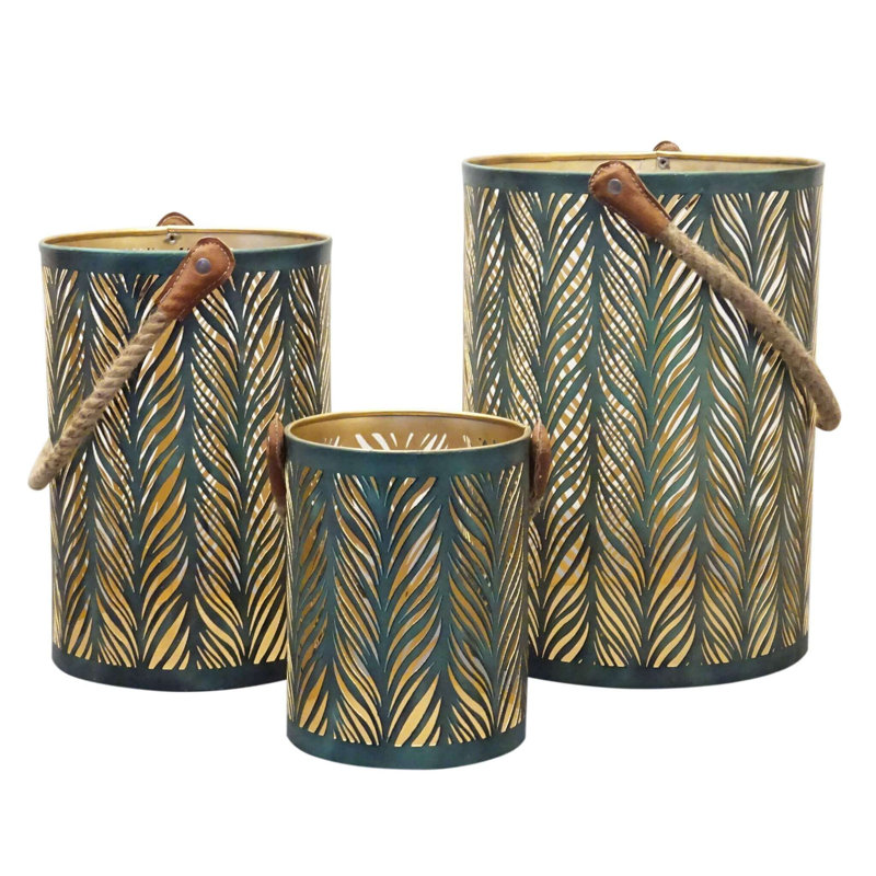 3 Piece Metal Wall Lantern Set, Black, 25cm H x 20cm W x 20cm D