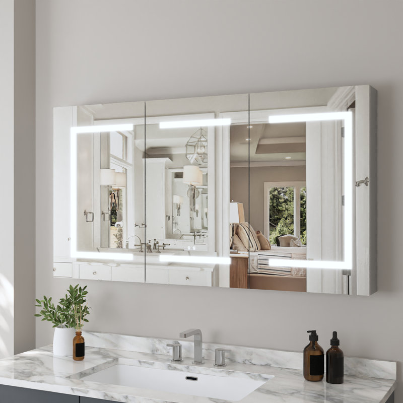 48" W x 26" H LED Medicine Cabinet with Mirror, Defogger, USB Outlet, Dimmable Tri-Color Lighting & Touch Sensor, Surface Mount