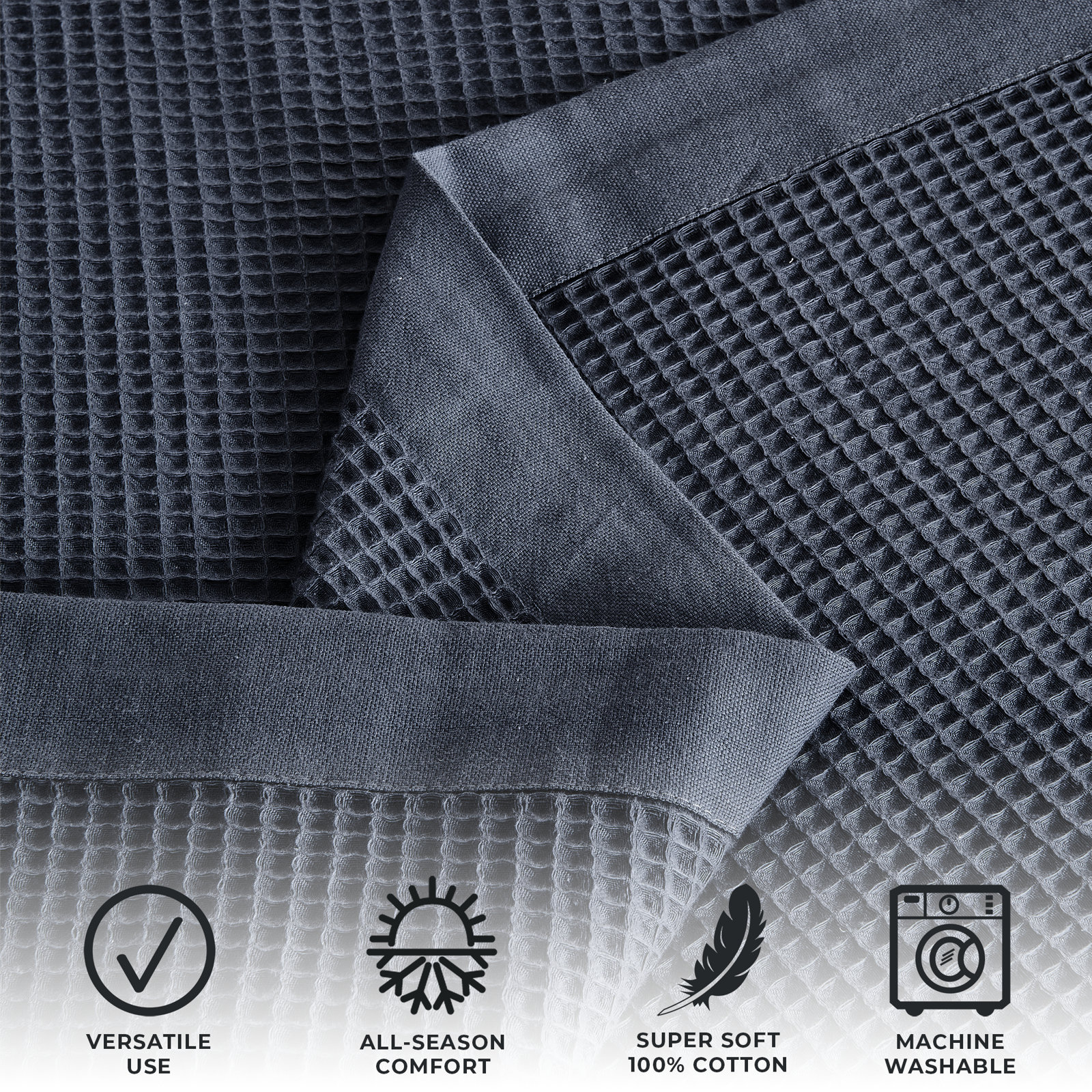 100% Cotton Lightweight Waffle Weave Summer Blanket, King, Ocean Blue