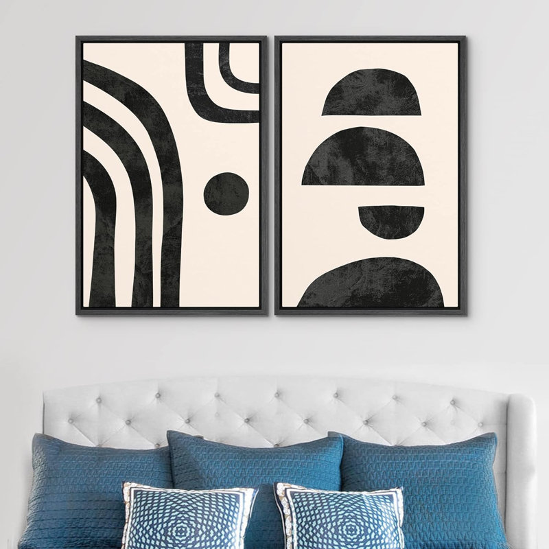 «Retro 1960s Geometric Figure», 2 pièces sur toile, Cadre noir, H 16 po x l 24 po