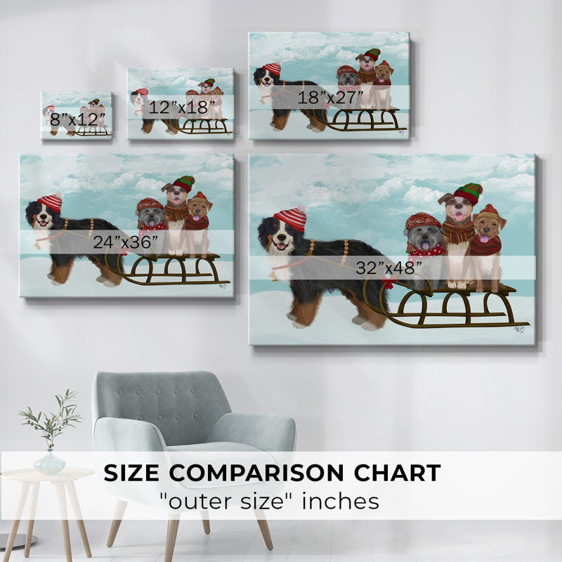 «Christmas Mutt Sled», reproduction sur toile, H 40 po x l 60 po x P 1,5 po