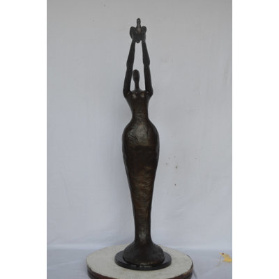 Woman Releasing Bird Modern Art Bronze Statue - Size: 13"L X 19"W X 52"H.