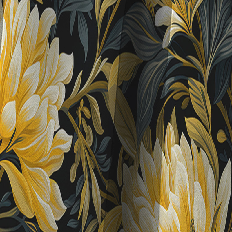 Motif floral tropical jaune et bleu - Rideau occultant - 1 panneau, L 52 po x L 95 po