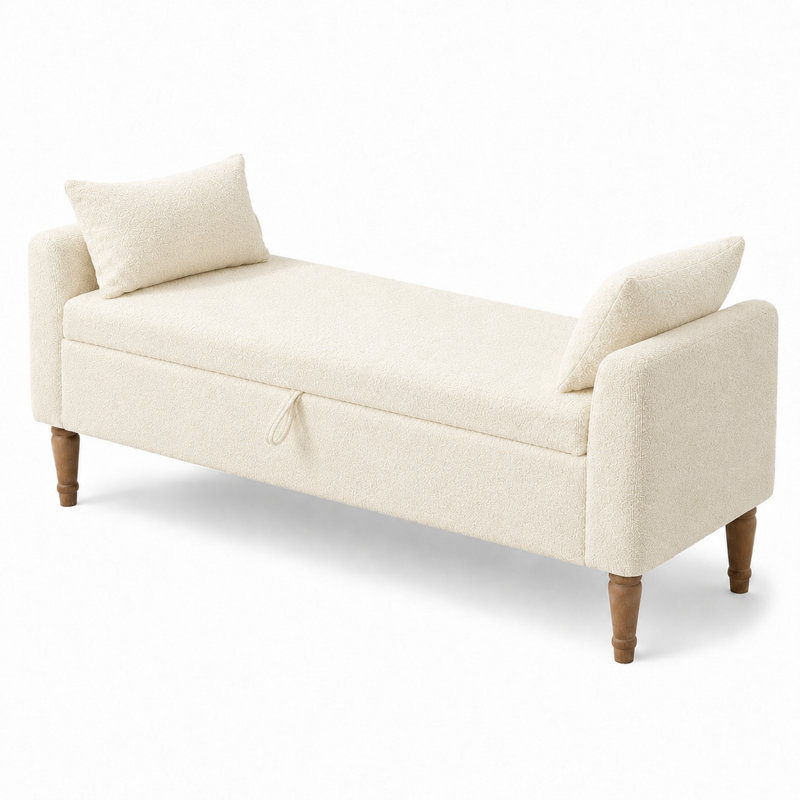 Banc d'appoint avec rangement Classic Boucle Upholstery, Beige