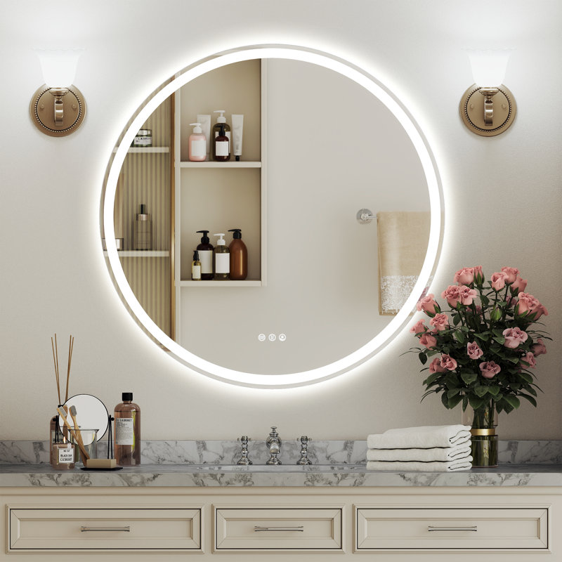 Round LED Vanity Mirror with Front & Back Light, Anti-Fog,Dimmable, 3 Color Temperatures, 36" x 36"