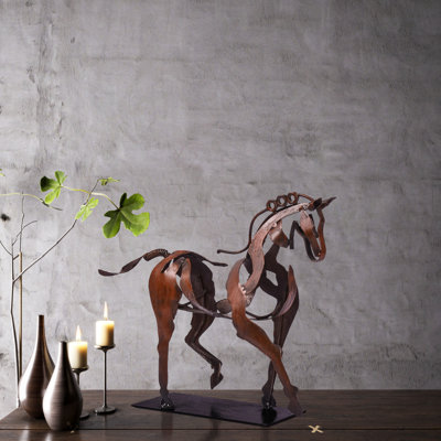 Alcott Hill® Handmade Metal Horse Statue Sculpture Décor for Horse Lovers Gifts