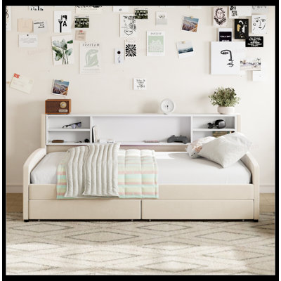 Twin Size Velvet Upholstered Platform Bed with Spacious Storage Drawers and Side Shelf, Perfect for Modern Bedrooms