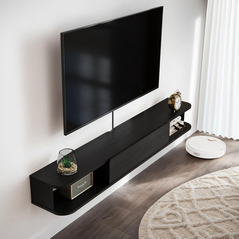 Meuble télé flottant avec tiroir et meuble télé mural, H 7,04 po x L 74,8 po x l 9,76 po