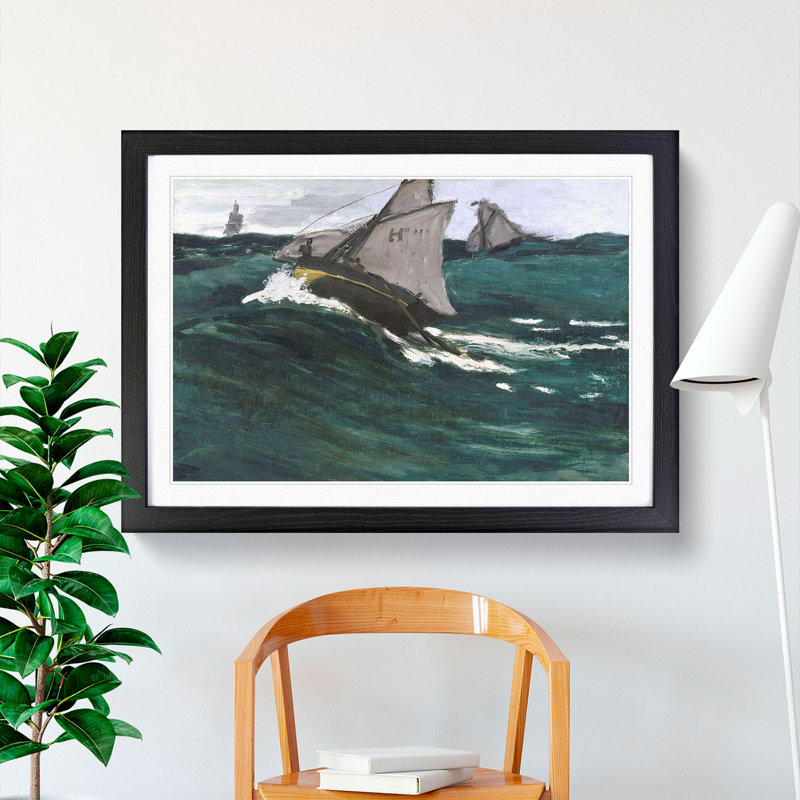 The Green Wave by Claude Monet - Picture Frame Painting, 27cm H x 36cm W x 2cm D, Black