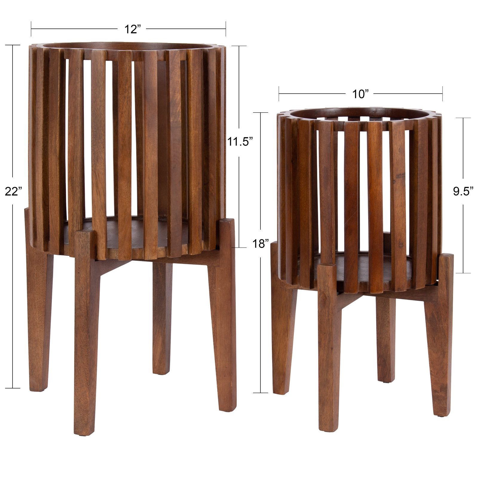 Ilke Wood Pot Planter - Set of 2, Walnut