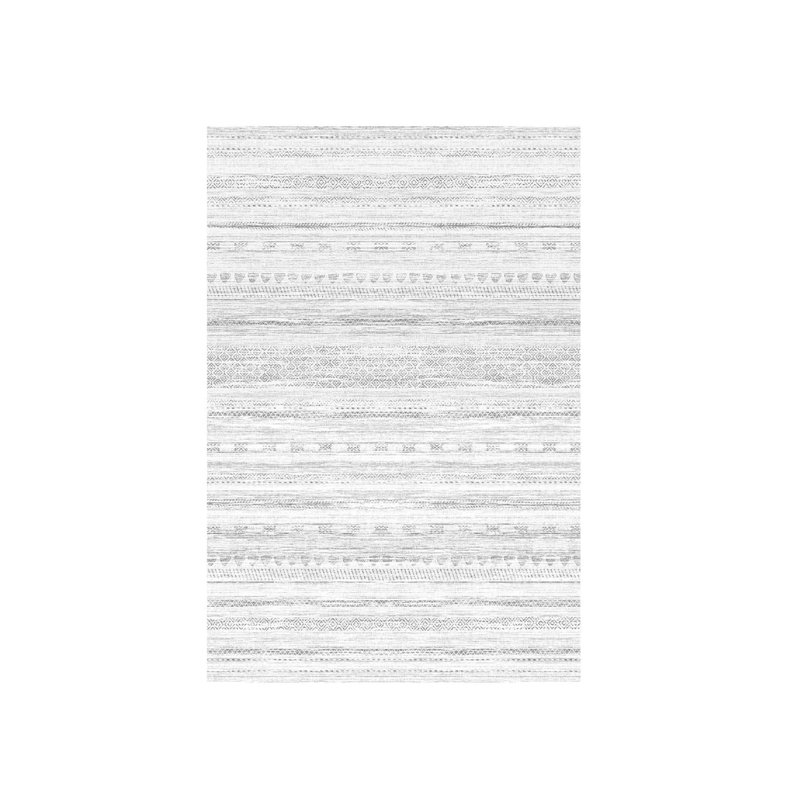 Bohemian Stripe Area Rug 5' x 7' for Nursery, Light Gray White