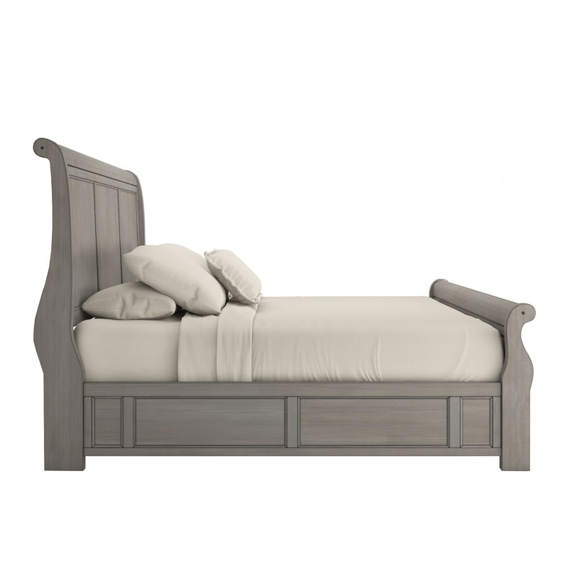 Castelnaud Solid Wood Standard Bed with Drawers, Queen, Antique Gray