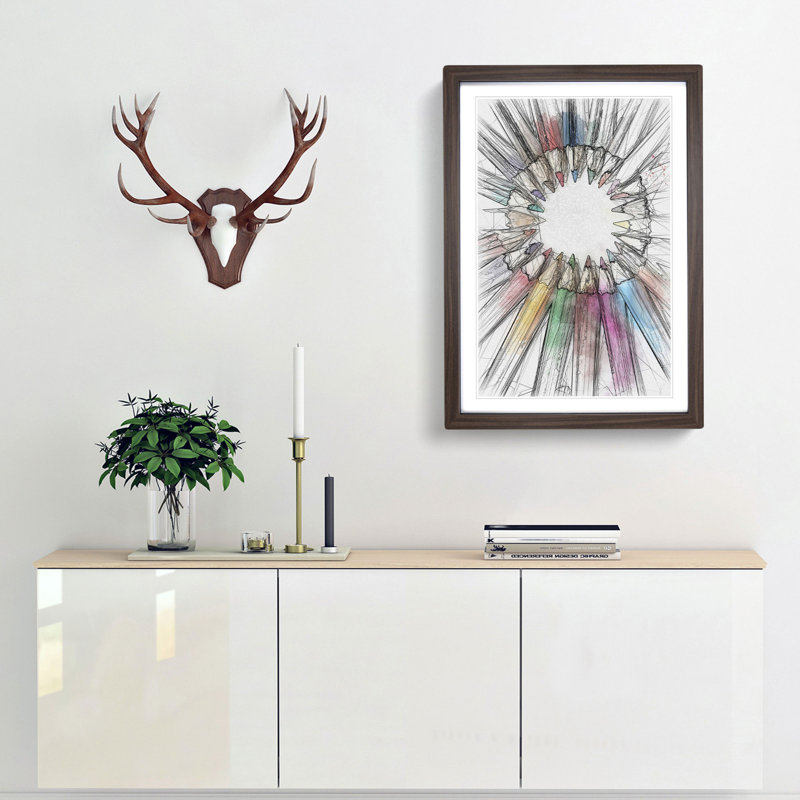 Rainbow Coloured Pencils in Abstract - Picture Frame Graphic Art Print, Walnut, 60cm H x 40cm W x 2cm D