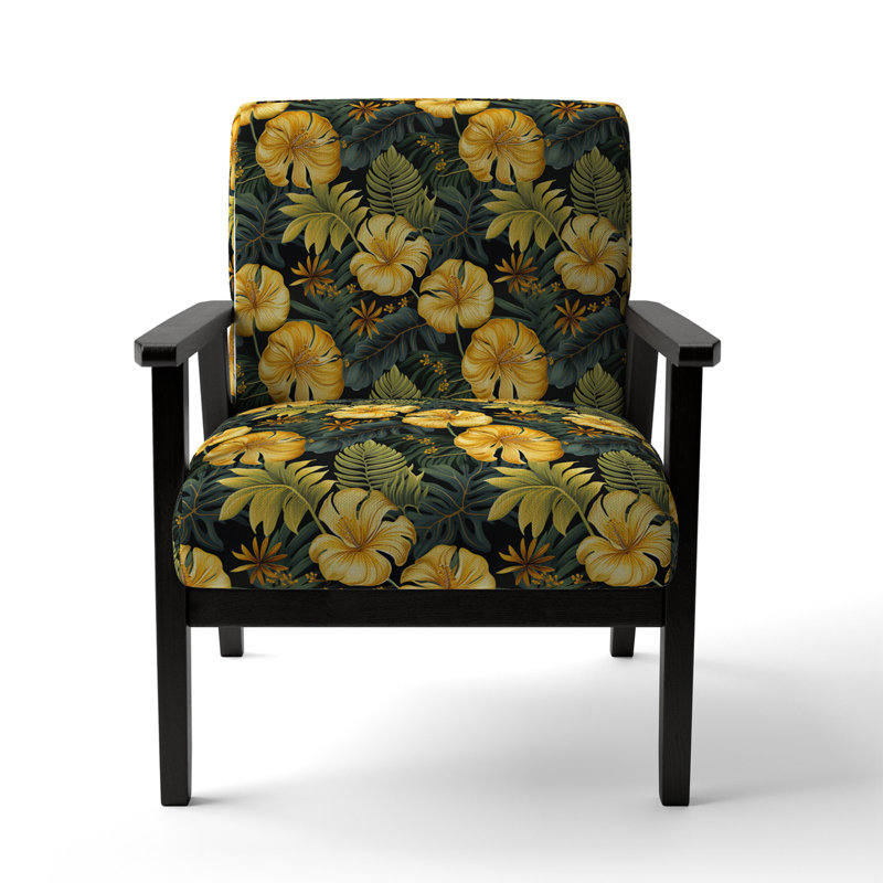 Monstera Magic Tropical Pattern - Upholstered Coastal Arm Chair, Green Accent Chair, Monstera Magic Tropical Pattern