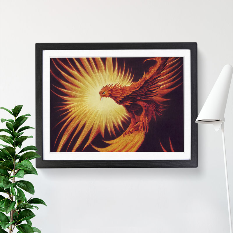 XH1022-8872X Terrific Phoenix Bird 1 Piece Single Picture Frame Wall Art, 46cm H x 64cm W x 2cm D, Black