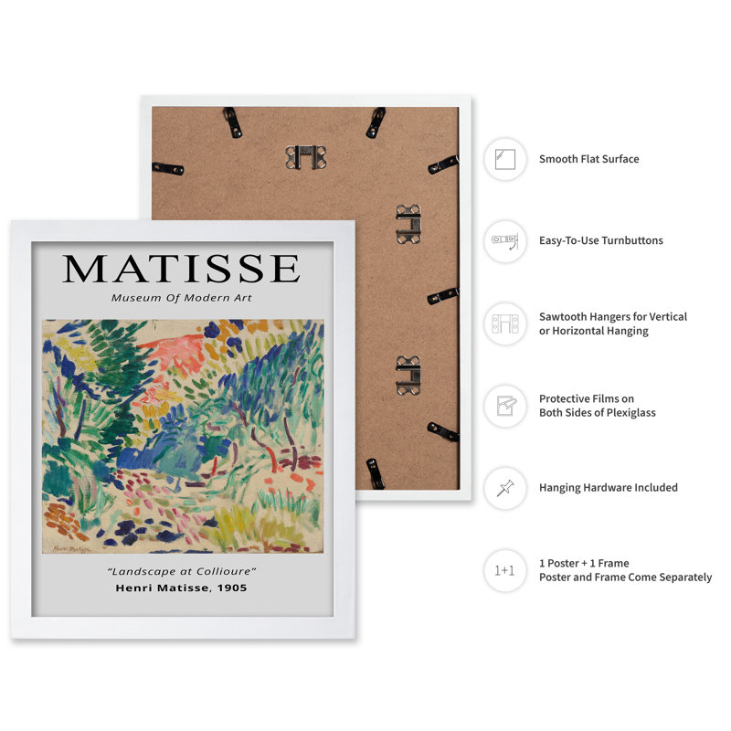 Henri Matisse - Paysage à Collioure, H 18 po x l 24 po, Affiche, Encadrement blanc