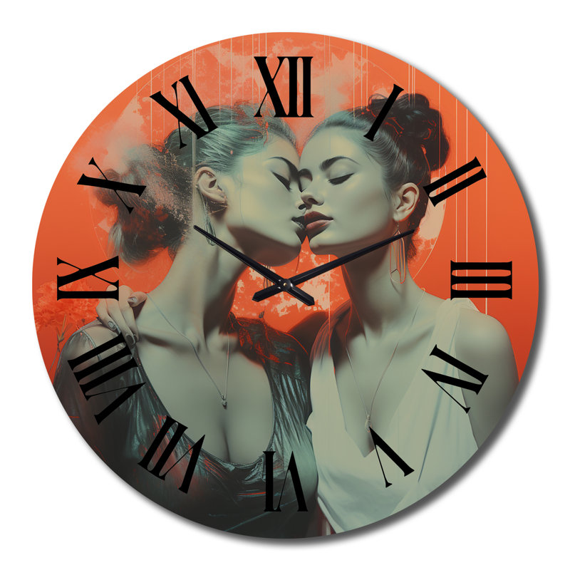 Horloge murale rétro «Love Woman Kissing I - Couple», Très grand