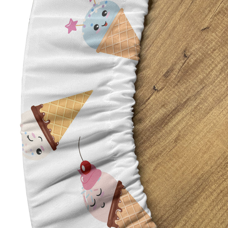 Ambesonne Ice Cream Fitted Round Tablecloth White Multicolor, 64.17" Round