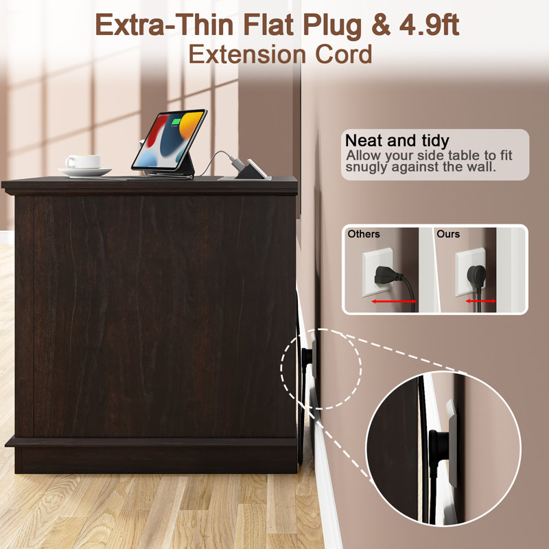 3 Drawers End Tables with Storage and Built-in Outlets for Living Room, Brown Top/Brown Base, 2