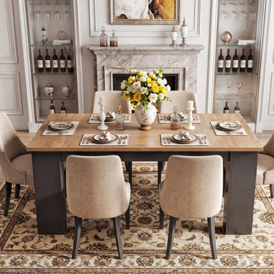 63 in. Brown and Black Rectangle Dining Table Seats 6 People