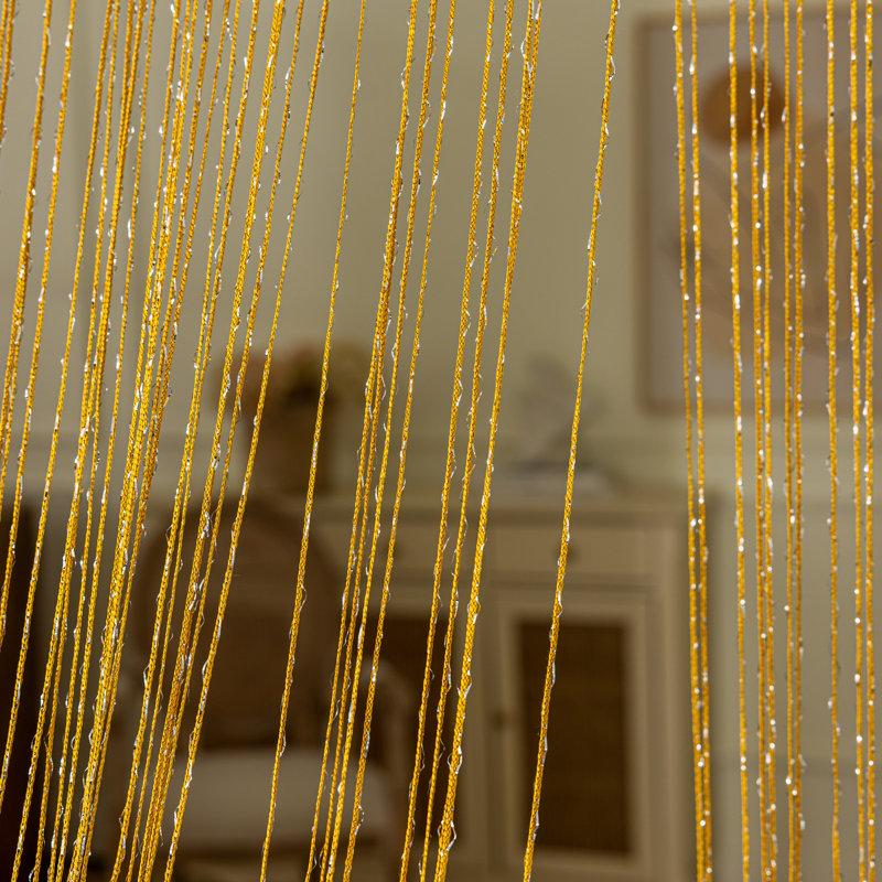 3pc 39 X 78 Inch Door String Curtain Wall Panel Fringe Window Decorative String Curtain, Gold