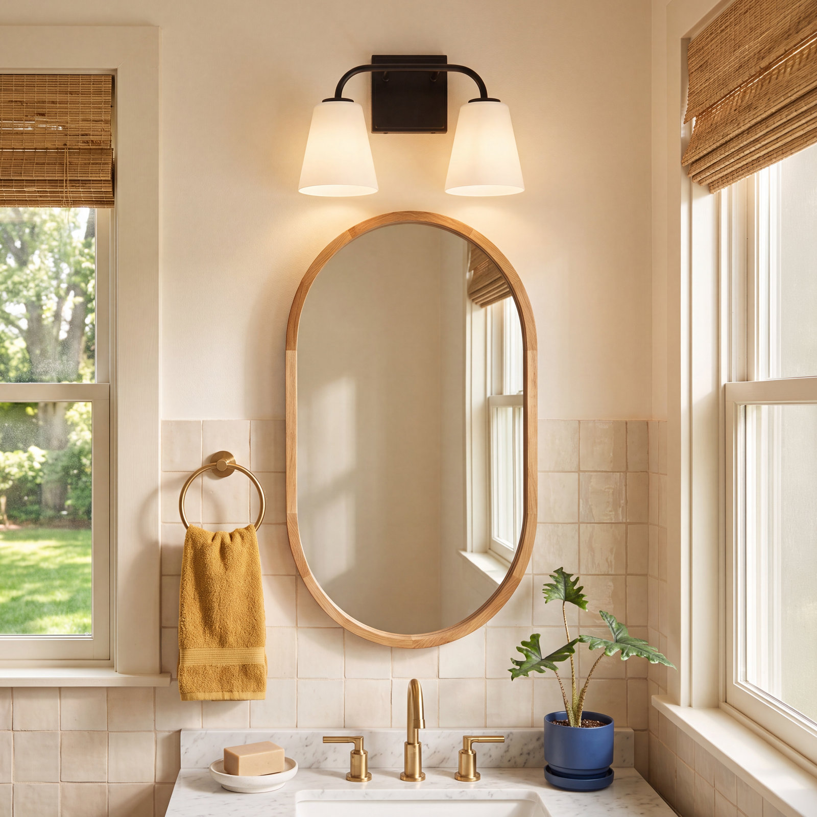 Crete 2 Light Frosted Dimmable Vanity Light, Matte Black