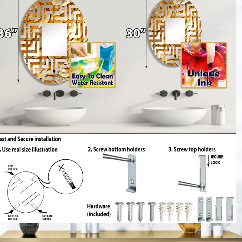 Écailles de poisson dorées - miroir décoratif labyrinthe ovale, L 24 po x H 36 po