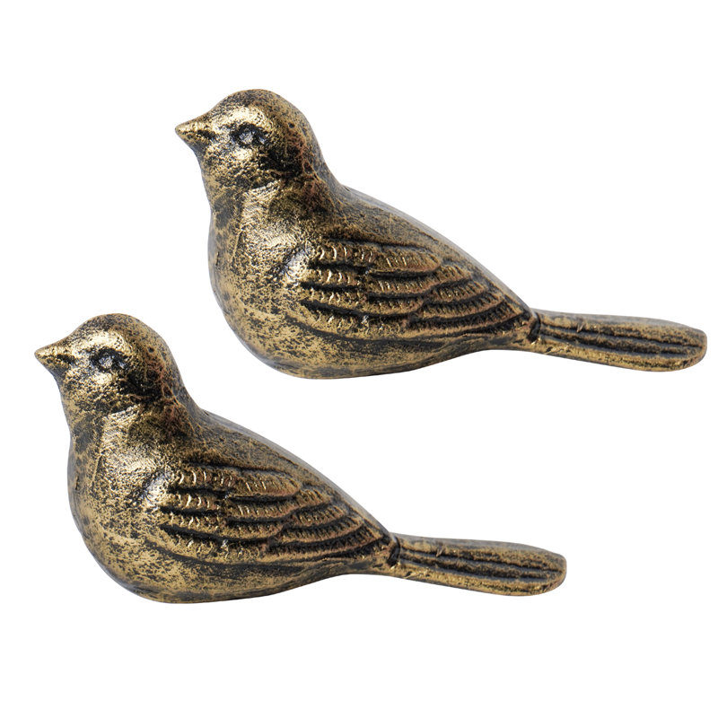 Bouchon de porte robuste en fonte - Évitez de percer des trous avec poignée en métal antique et antique pour les portes de bureau, de maison, de chambre à coucher et d'extérieur (2 pièces oiseaux de bronze)