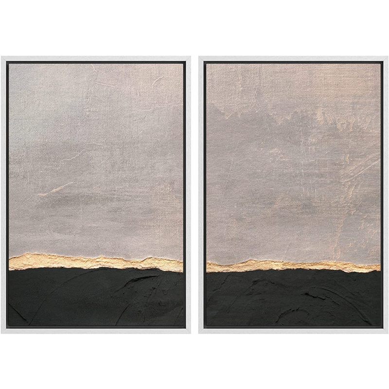 Ensemble de 2 peintures encadrées sur toile, H 24 po x l 32 po x P 1,5 po, Blanc