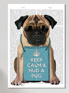 «Hug a Pug», impression sur toile, H 18 po x l 12 po x P 1,5 po, Pas de tapis, Toile tendue