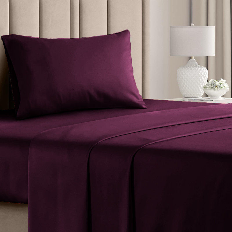  Ensemble de draps en rayonne de bambou 4 pièces Premium Luxury, Ensemble de draps pour taille de lit simple TG ave, Violet