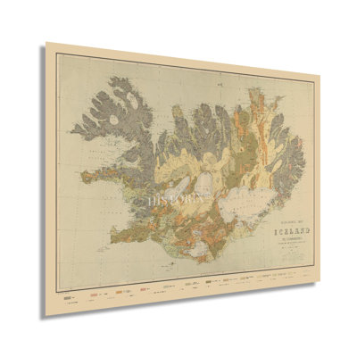 1901, Islande, affiche de carte sur papier