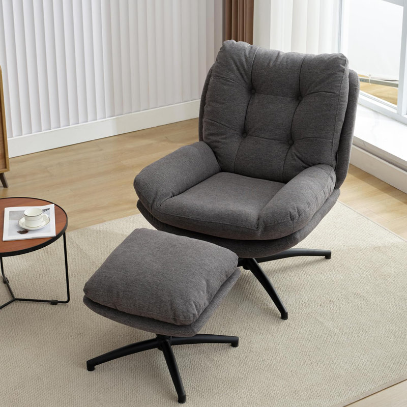 Jakirrah Upholstered Swivel Accent Chair with Ottoman, Gray