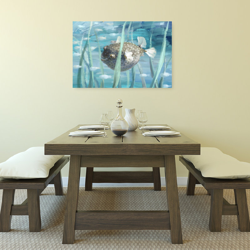 Art mural Pufferfish in Seagrass, 24" H x 36" W