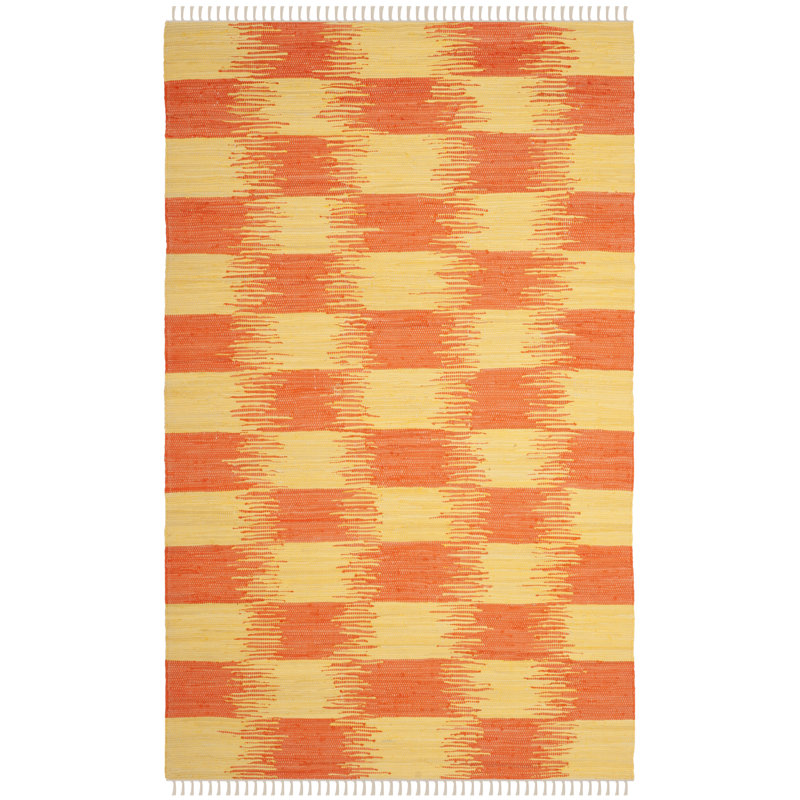 Opie Hand Woven Cotton Ikat Rug, Rectangle 5' x 8'
