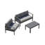 Ensemble de conversation de patio 3 pièces en aluminium 3 pièces, canapé d'extérieur 5 places avec coussins épais gris foncé et structure grise et table basse