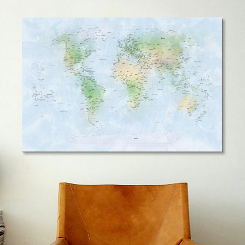 « world map iii », impression sur toile, H 8 po x l 12 po x P 0,75 po, Pas de tapis, Toile tendue