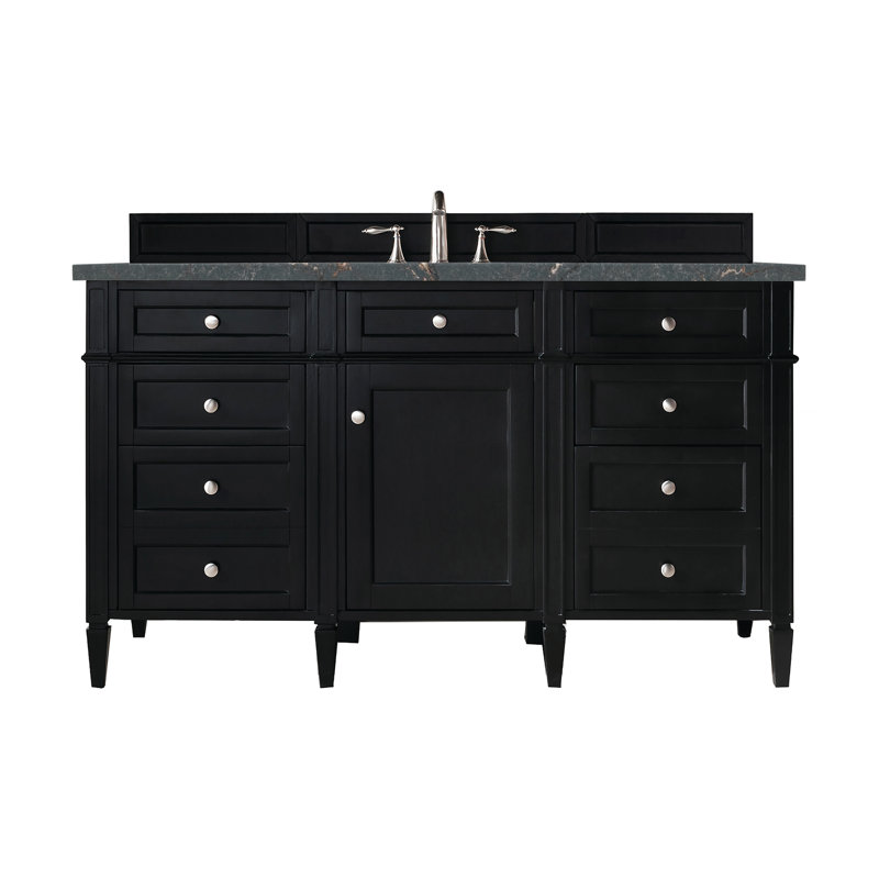 Meuble-lavabo simple 60 po Dussault, Noir onyx, Bleu Parisien, 8 po
